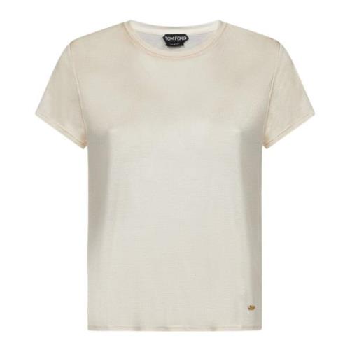 Beige Zijden T-shirt met Gouden Logo Tom Ford , Beige , Dames