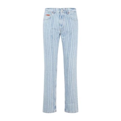 Blauwe Pinstripe Straight Leg Jeans Martine Rose , Blue , Heren