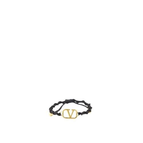 Metalen Logo Verstelbare Koord Armband Valentino Garavani , Black , He...