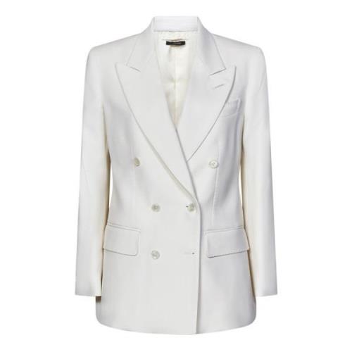 Witte Wol Zijde Dubbel-Borst Jas Tom Ford , White , Dames