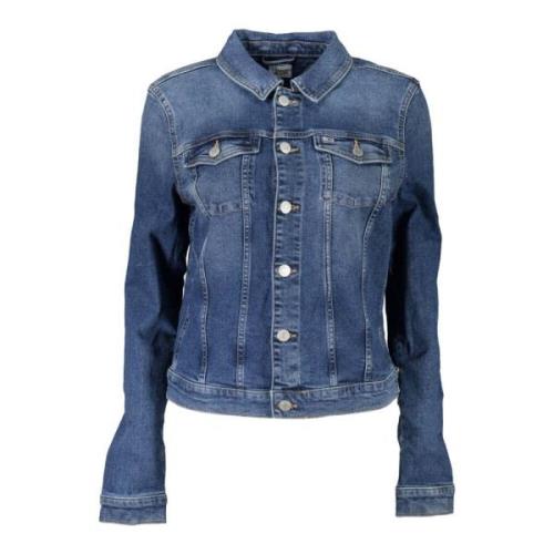 Blauwe Denim Jack met Logo Detail Tommy Hilfiger , Blue , Dames