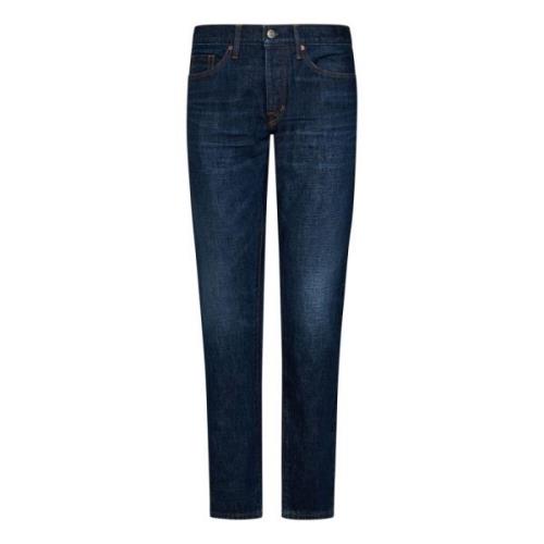 Blauwe Slim-Fit Jeans Aw23 Tom Ford , Blue , Heren