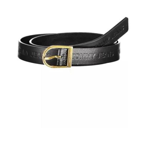 Zwarte Leren Riem met Metalen Gesp en Logo Print Tommy Hilfiger , Blac...