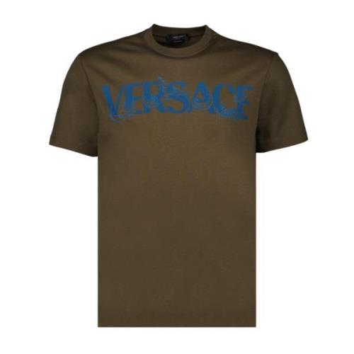 Logo Print Ronde Hals T-shirt Versace , Green , Heren