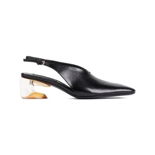 Zwarte Leren Hakken Muiltjes Jil Sander , Black , Dames