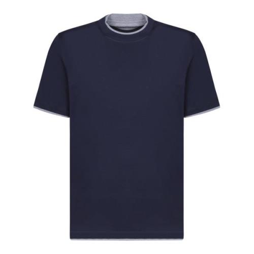 Blauw Katoenen T-shirt Ronde Hals Korte Mouwen Brunello Cucinelli , Bl...