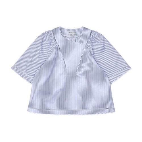 Blauw Gestreepte Ruffle Top Munthe , Blue , Dames