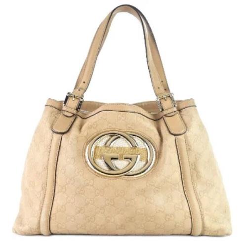 Pre-owned Leather totes Gucci Vintage , Beige , Dames