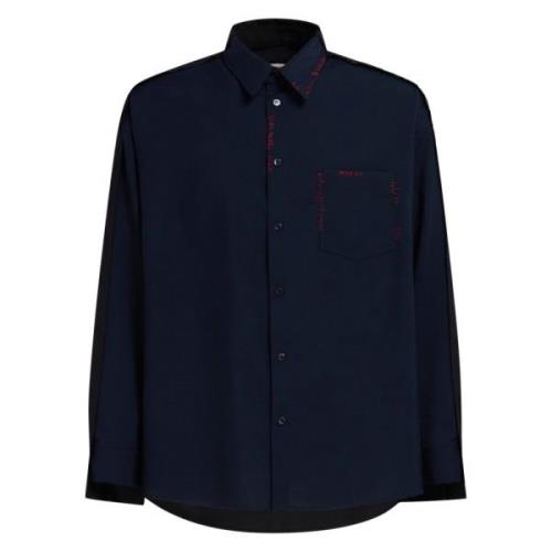 Tropical wool shirt with contrast back Marni , Blue , Heren