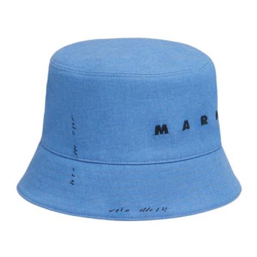 Denim bucket hoed met herstel Marni , Blue , Heren