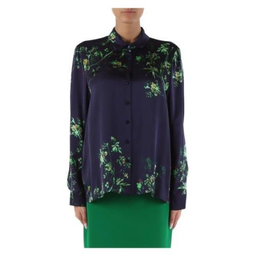 Bloemen Satijnen Viscose Shirt Elena Mirò , Blue , Dames