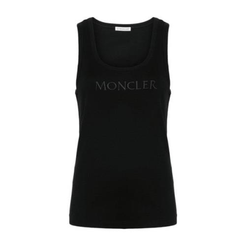 Zwarte Mouwloze Top met Geborduurd Logo Moncler , Black , Dames