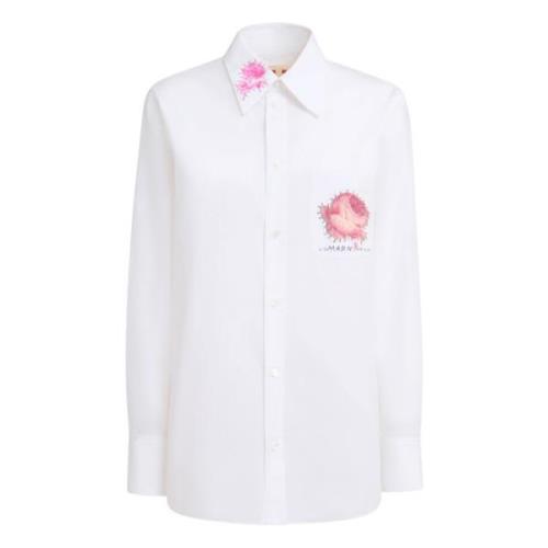 popeline overhemd met bloemenpatches Marni , White , Dames
