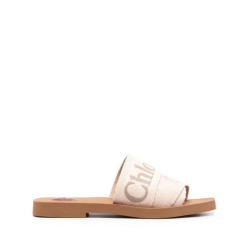 Beige Logo-Geborduurde Instap Sandalen Chloé , Beige , Dames