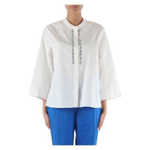 Wijdvallende popeline shirt met strass Elena Mirò , White , Dames