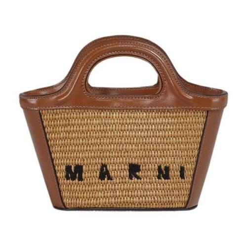 Tropicalia micro tas leer en raffia-effect stof Marni , Brown , Dames