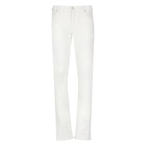 Witte Katoenen Jeans met Logo Patch Jacob Cohën , White , Heren