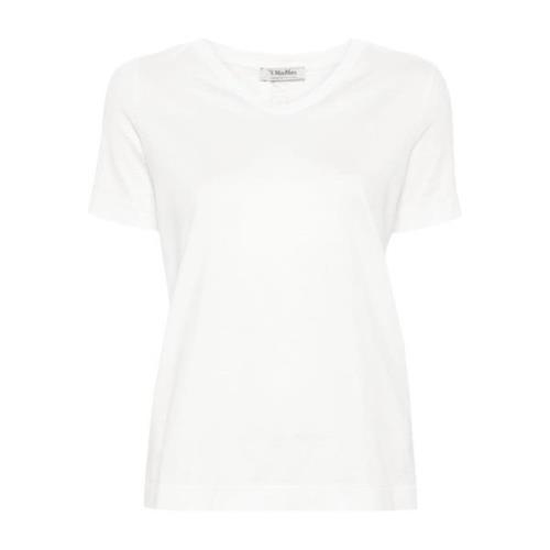 Wit Katoenen T-shirt met Geborduurd Logo Max Mara , White , Dames