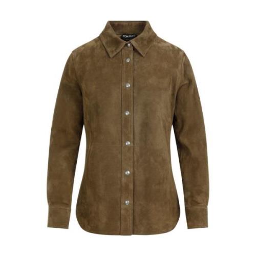 Bruin Suède Leren Shirt Tom Ford , Brown , Dames