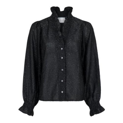 Glitter Blouse met Smock Details Neo Noir , Black , Dames