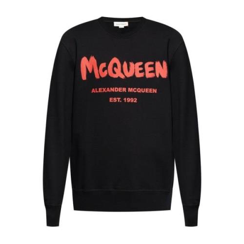 Zwarte Katoenen Logo Print Trui Alexander McQueen , Black , Heren