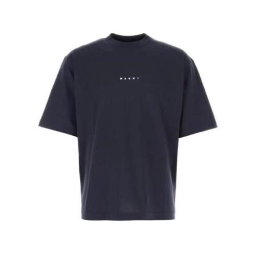 Katoen Logo Print Ronde Hals T-Shirt Marni , Blue , Heren