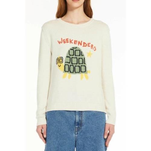 Ivory Crew Neck Sweater met Logo Print Weekend , Beige , Dames