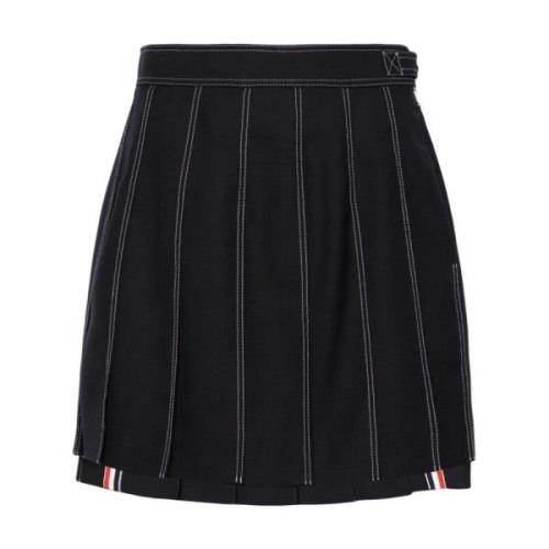 Navy Blue Wol Geplooide Rok Thom Browne , Blue , Dames