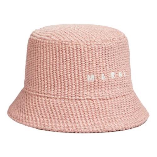 Raffia bucket hoed met logo borduurwerk Marni , Pink , Dames