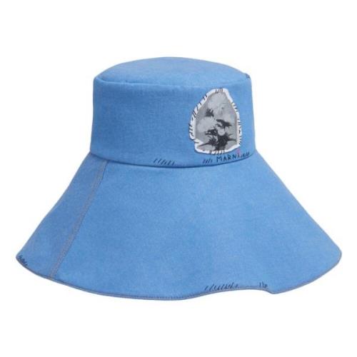 Denim bucket hat met mending Marni , Blue , Dames