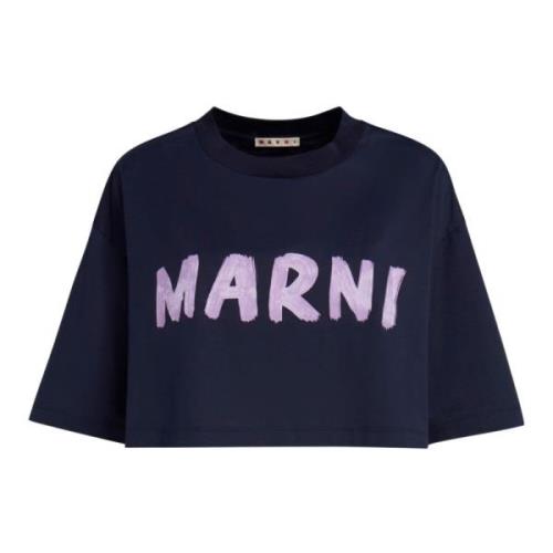 katoenen t-shirt met maxi logoprint Marni , Blue , Dames