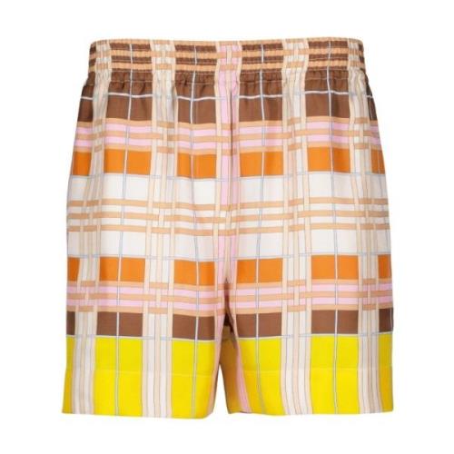 Abstract Check Zijden Hoge Taille Rok Burberry , Multicolor , Dames
