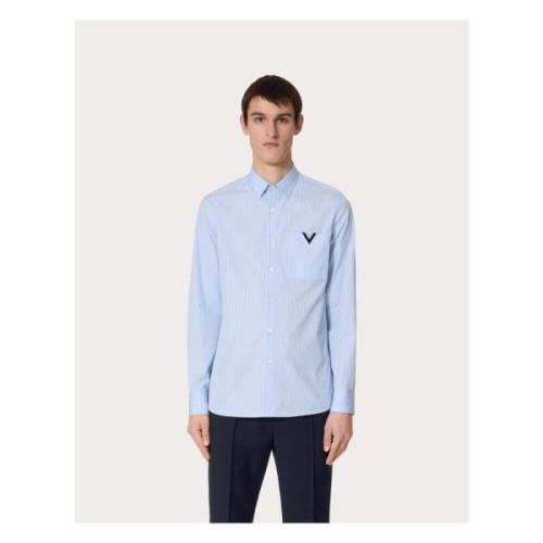 Metallic V Lange Mouw Shirt Valentino , Blue , Heren