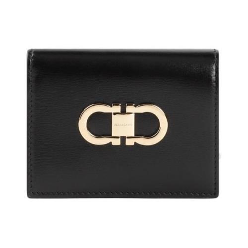 Zwarte Leren Dubbele Gancio Portemonnee Salvatore Ferragamo , Black , ...