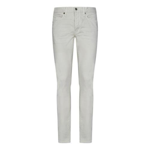 Witte Slim Fit Jeans Leren Label Tom Ford , White , Heren