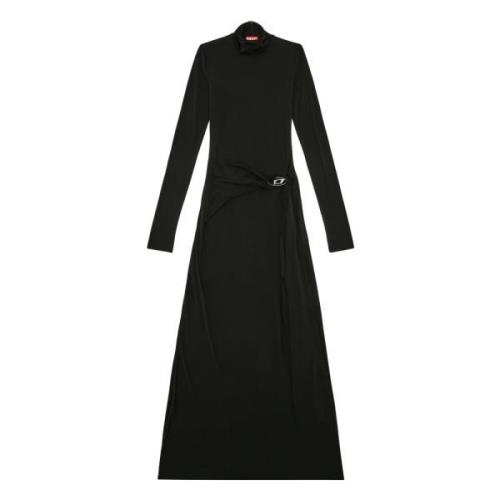 Long turtleneck dress with draped panel Diesel , Black , Dames