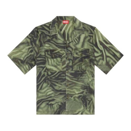 Short-sleeve shirt with zebra-camo print Diesel , Green , Heren
