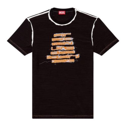 Logo-embroidered T-shirt in slub cotton Diesel , Black , Heren