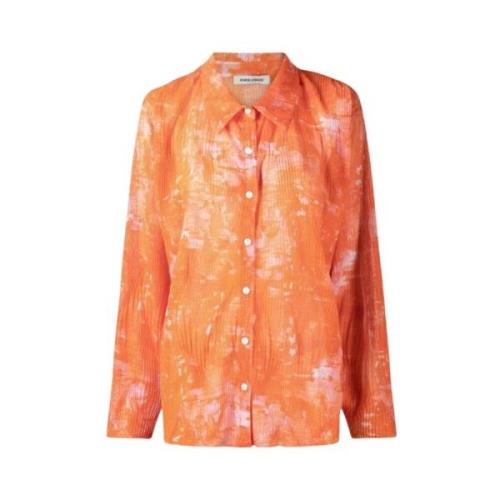 Oranje Mesh Plissé Shirt Henrik Vibskov , Orange , Dames