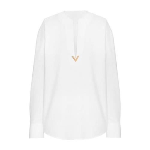Witte Katoenen V-Hals Shirt Valentino Garavani , White , Dames