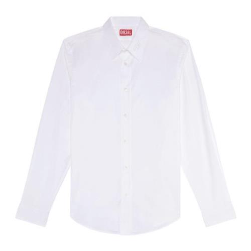 Micro-twill shirt with tonal embroidery Diesel , White , Heren
