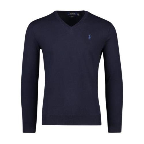 Donkerblauwe V-hals Trui Ralph Lauren , Blue , Heren