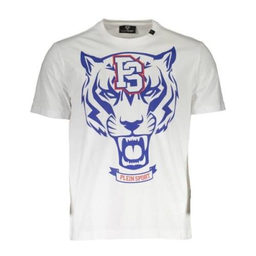 Wit T-shirt met print en logo Plein Sport , White , Heren