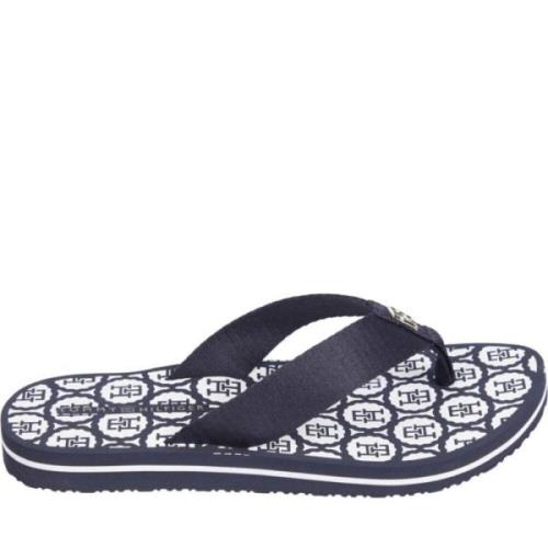 Blauwe Strand Flip Flops Embleem Sandaal Tommy Hilfiger , Blue , Dames