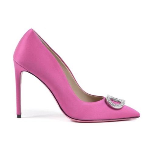 Satijnen pump met zilveren logo Dee Ocleppo , Pink , Dames