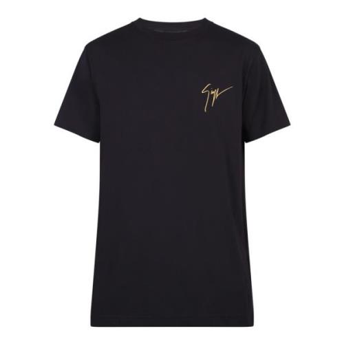 Zwart Katoen Logo Geborduurd T-Shirt Giuseppe Zanotti , Black , Heren