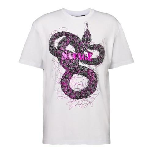 Slangenprint Ronde Hals T-shirt Just Cavalli , White , Dames