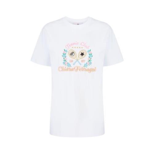 Witte Tennis Club Geborduurd T-shirt Chiara Ferragni Collection , Whit...