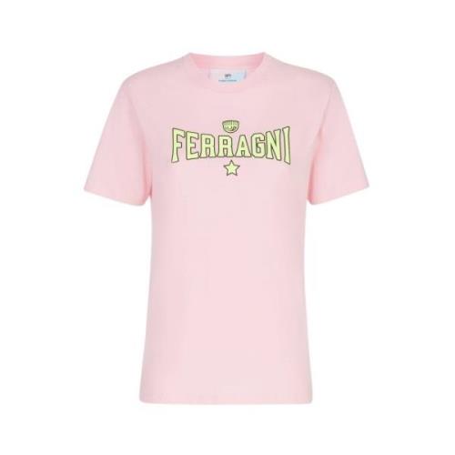 Roze katoenen T-shirt met Ferragni Stretch Print Chiara Ferragni Colle...