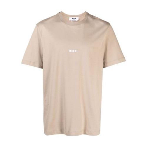 Logo Crew Neck Beige T-shirt Msgm , Beige , Heren